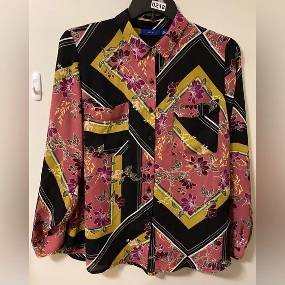 Apt. 9 Pink Black pattern blouse XL - Picture 1 of 7